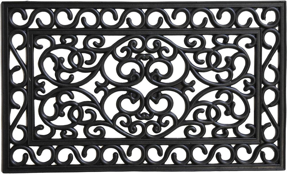 18" X 30" Black Rubber Scrollwork Outdoor Door Mat HomeRoots