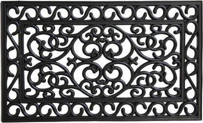 18" X 30" Black Rubber Scrollwork Outdoor Door Mat HomeRoots