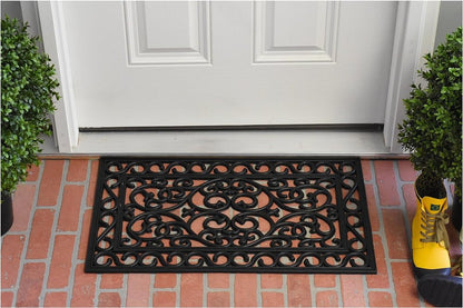 18" X 30" Black Rubber Scrollwork Outdoor Door Mat HomeRoots