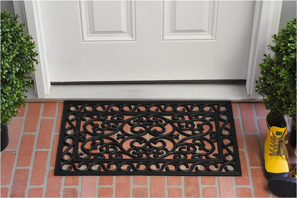 18" X 30" Black Rubber Scrollwork Outdoor Door Mat HomeRoots