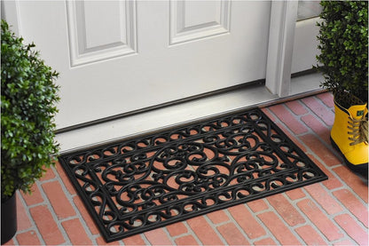 18" X 30" Black Rubber Scrollwork Outdoor Door Mat HomeRoots