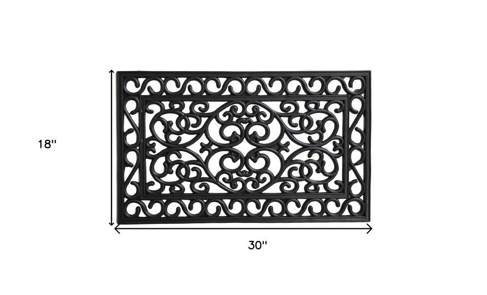 18" X 30" Black Rubber Scrollwork Outdoor Door Mat HomeRoots