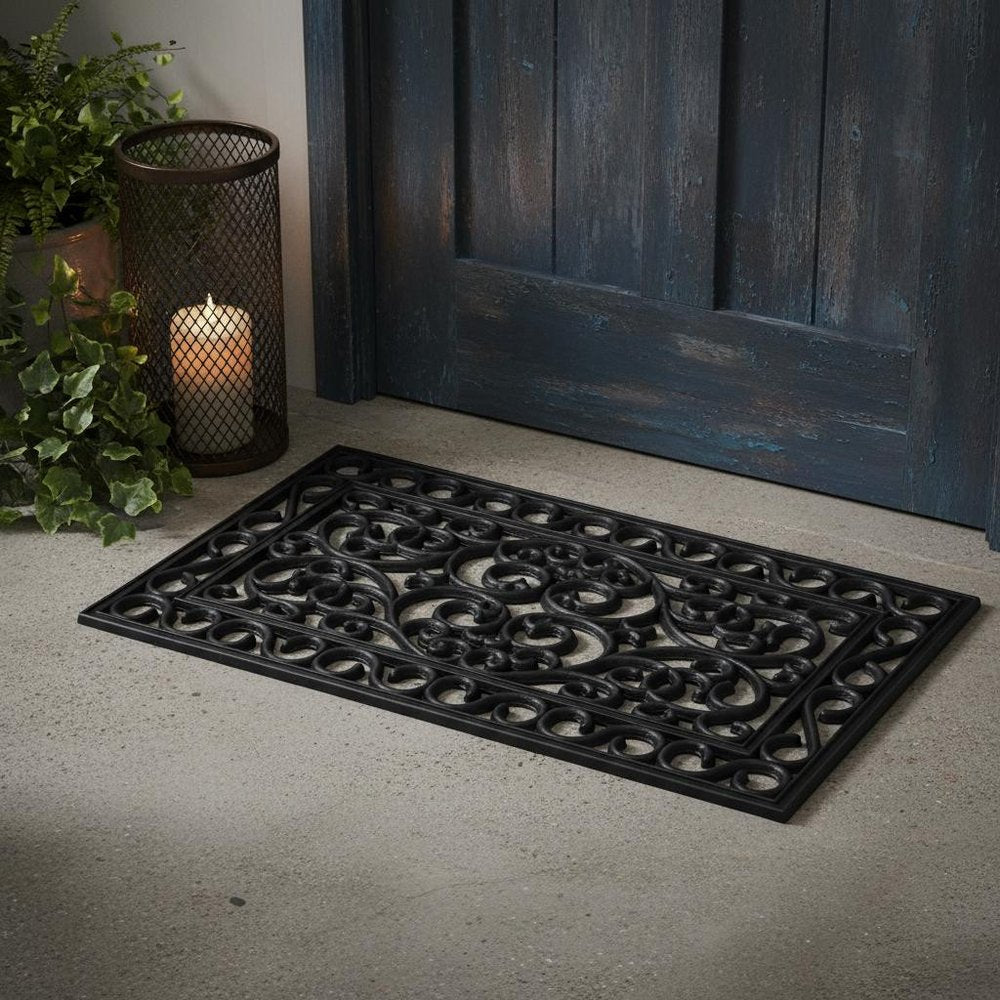 18" X 30" Black Rubber Scrollwork Outdoor Door Mat HomeRoots