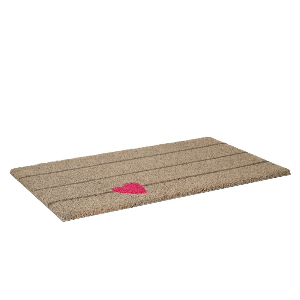17" X 29" Gray and Pink Coir Heart and Stripe Outdoor Door Mat — view 1