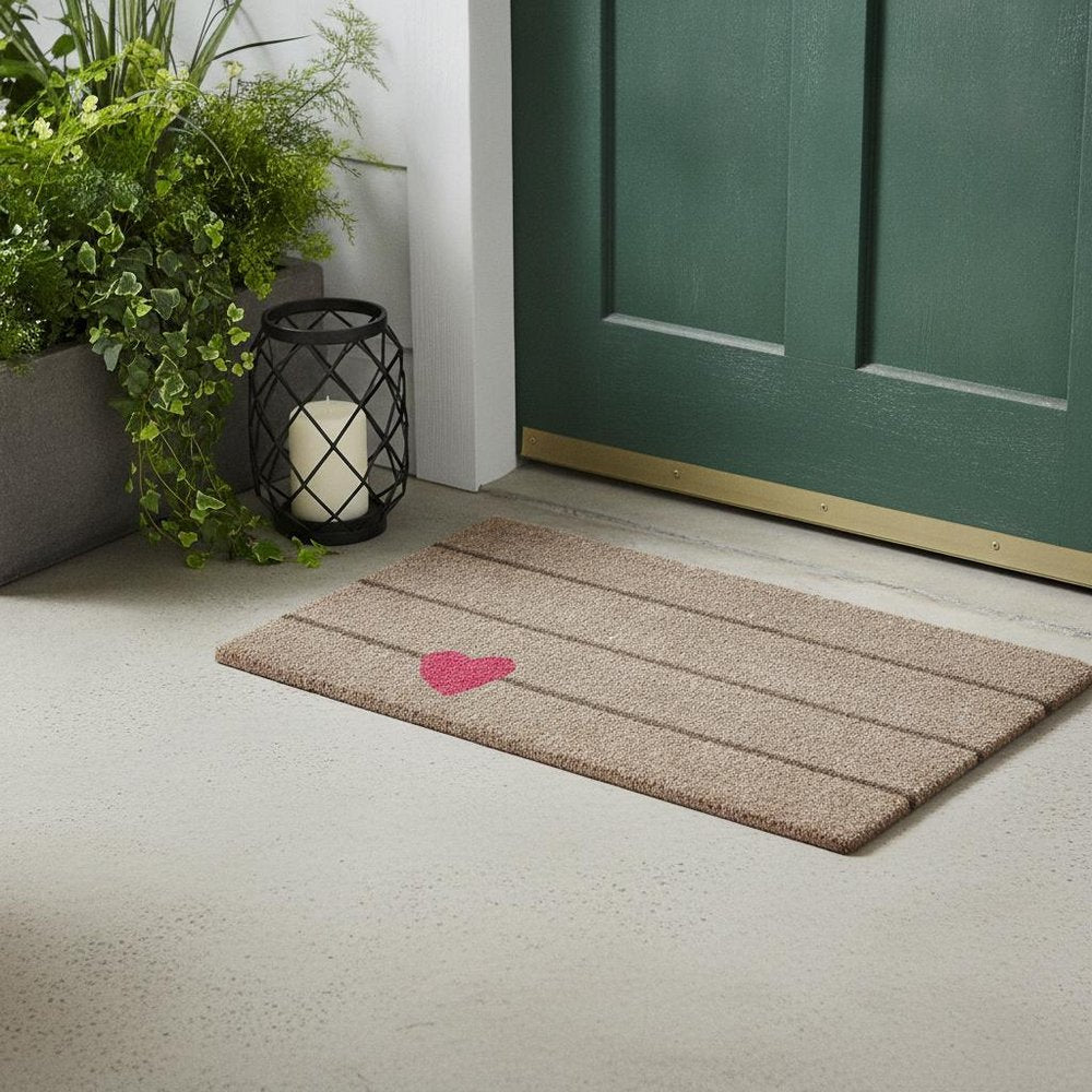 17" X 29" Gray and Pink Coir Heart and Stripe Outdoor Door Mat — view 5