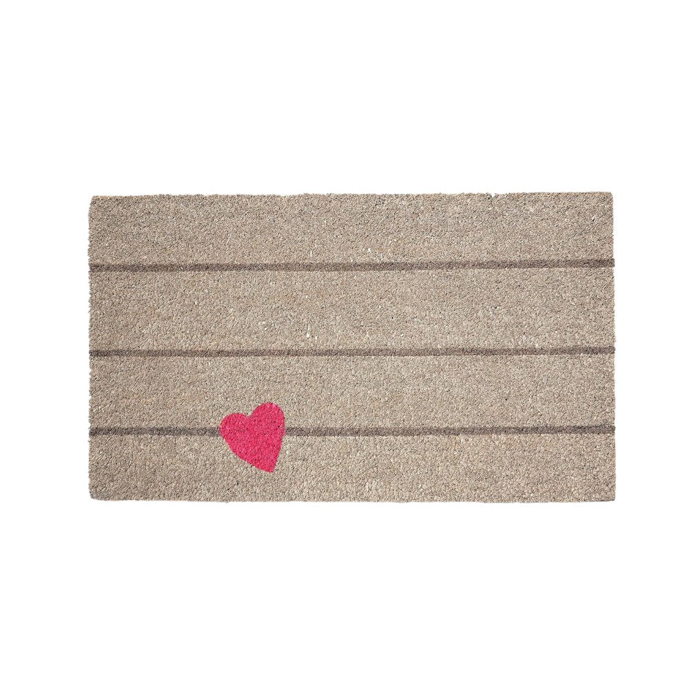 17" X 29" Gray and Pink Coir Heart and Stripe Outdoor Door Mat — view 3