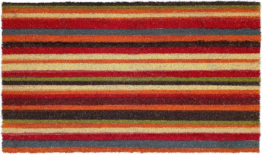 17" X 29" Red Orange and Natural Coir Striped Outdoor Door Mat HomeRoots
