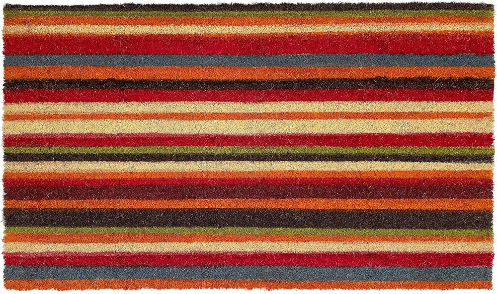 17" X 29" Red Orange and Natural Coir Striped Outdoor Door Mat HomeRoots