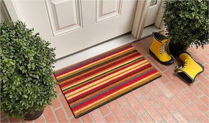 17" X 29" Red Orange and Natural Coir Striped Outdoor Door Mat HomeRoots
