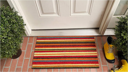 17" X 29" Red Orange and Natural Coir Striped Outdoor Door Mat HomeRoots