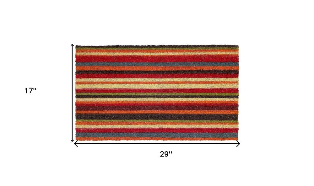 17" X 29" Red Orange and Natural Coir Striped Outdoor Door Mat HomeRoots
