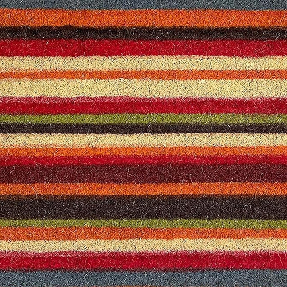 17" X 29" Red Orange and Natural Coir Striped Outdoor Door Mat HomeRoots