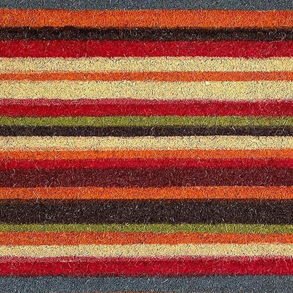 17" X 29" Red Orange and Natural Coir Striped Outdoor Door Mat HomeRoots