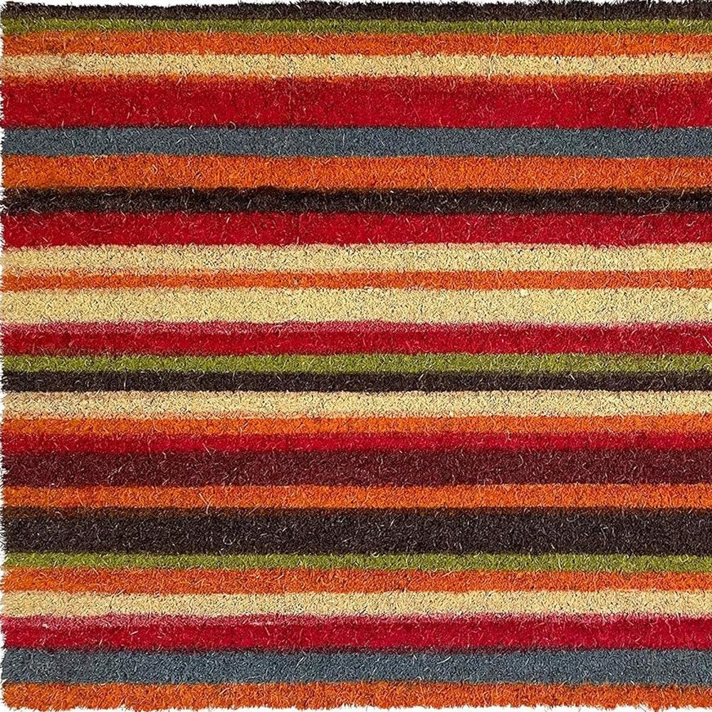 17" X 29" Red Orange and Natural Coir Striped Outdoor Door Mat HomeRoots