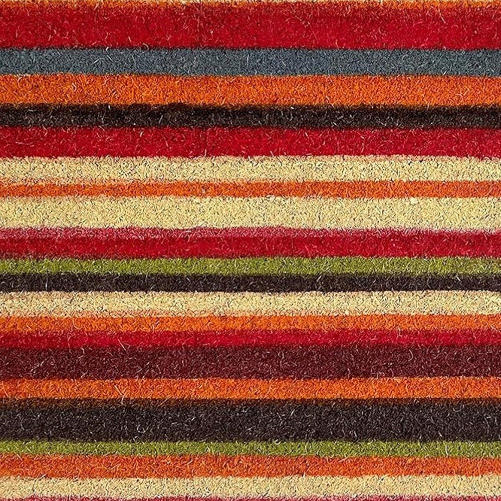 17" X 29" Red Orange and Natural Coir Striped Outdoor Door Mat HomeRoots