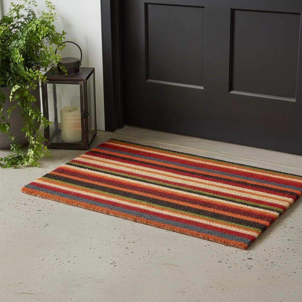 17" X 29" Red Orange and Natural Coir Striped Outdoor Door Mat HomeRoots