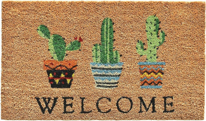 24" X 36" Natural Green and Black Coir Cactus Welcome Outdoor Door Mat HomeRoots
