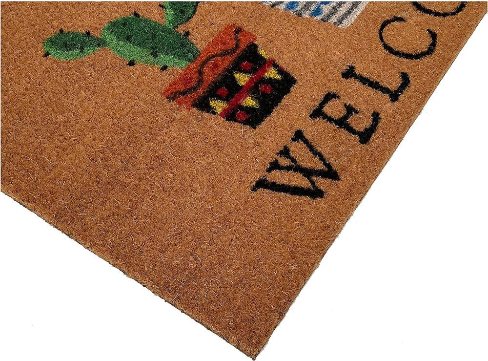 24" X 36" Natural Green and Black Coir Cactus Welcome Outdoor Door Mat HomeRoots