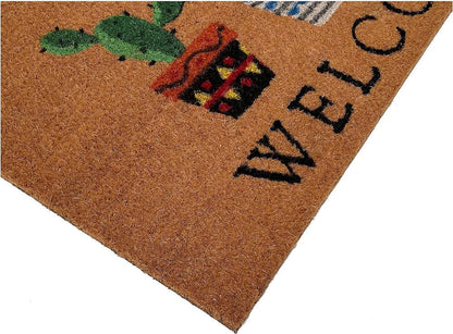 24" X 36" Natural Green and Black Coir Cactus Welcome Outdoor Door Mat HomeRoots