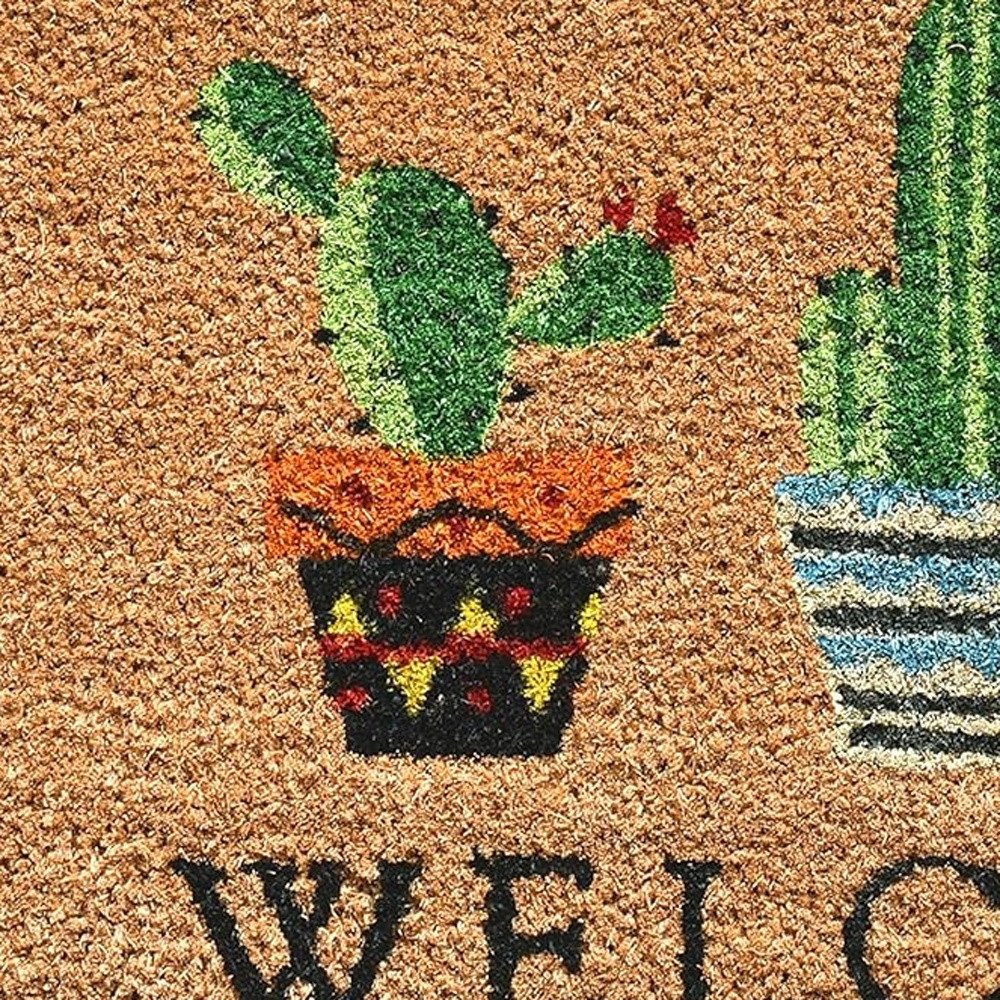 24" X 36" Natural Green and Black Coir Cactus Welcome Outdoor Door Mat HomeRoots