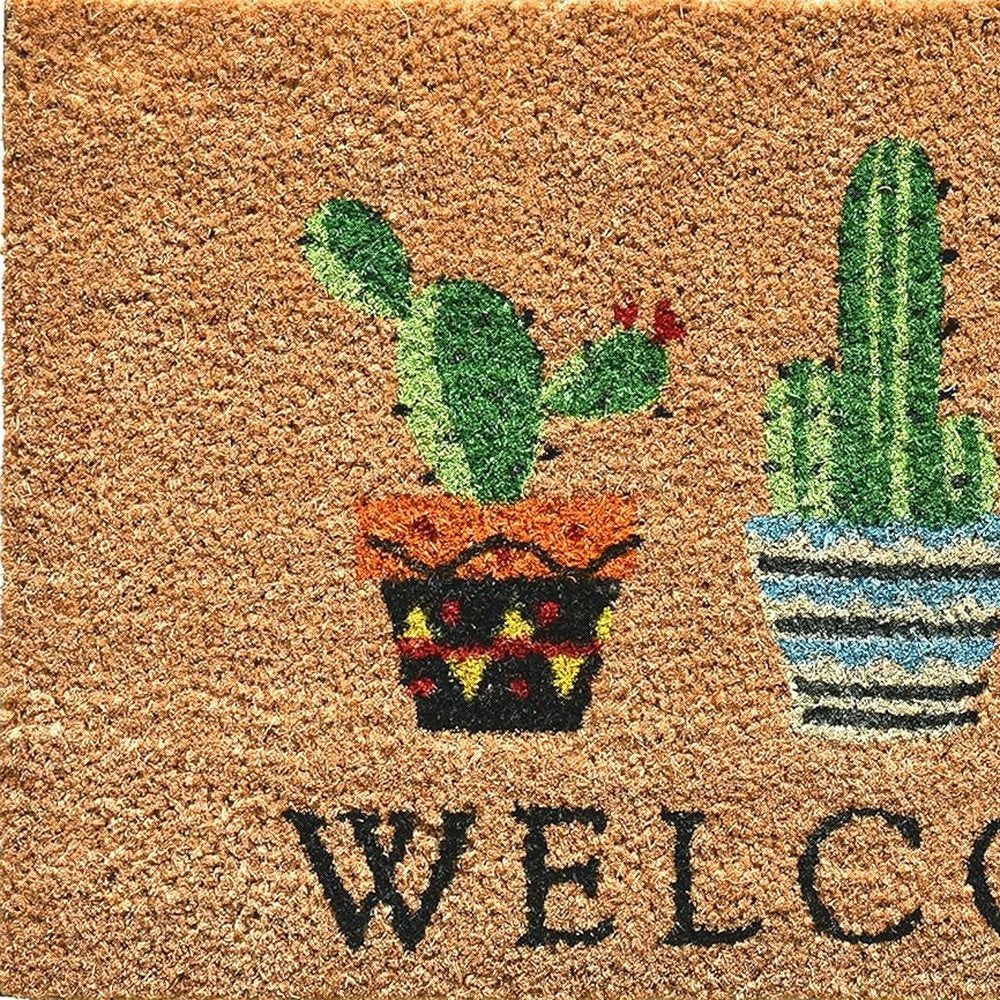 24" X 36" Natural Green and Black Coir Cactus Welcome Outdoor Door Mat HomeRoots