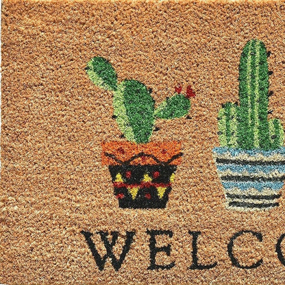 24" X 36" Natural Green and Black Coir Cactus Welcome Outdoor Door Mat HomeRoots