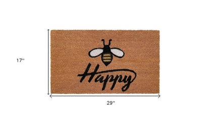 17" X 29" Natural and Black Coir Bumblee Bee Happy Outdoor Door Mat HomeRoots