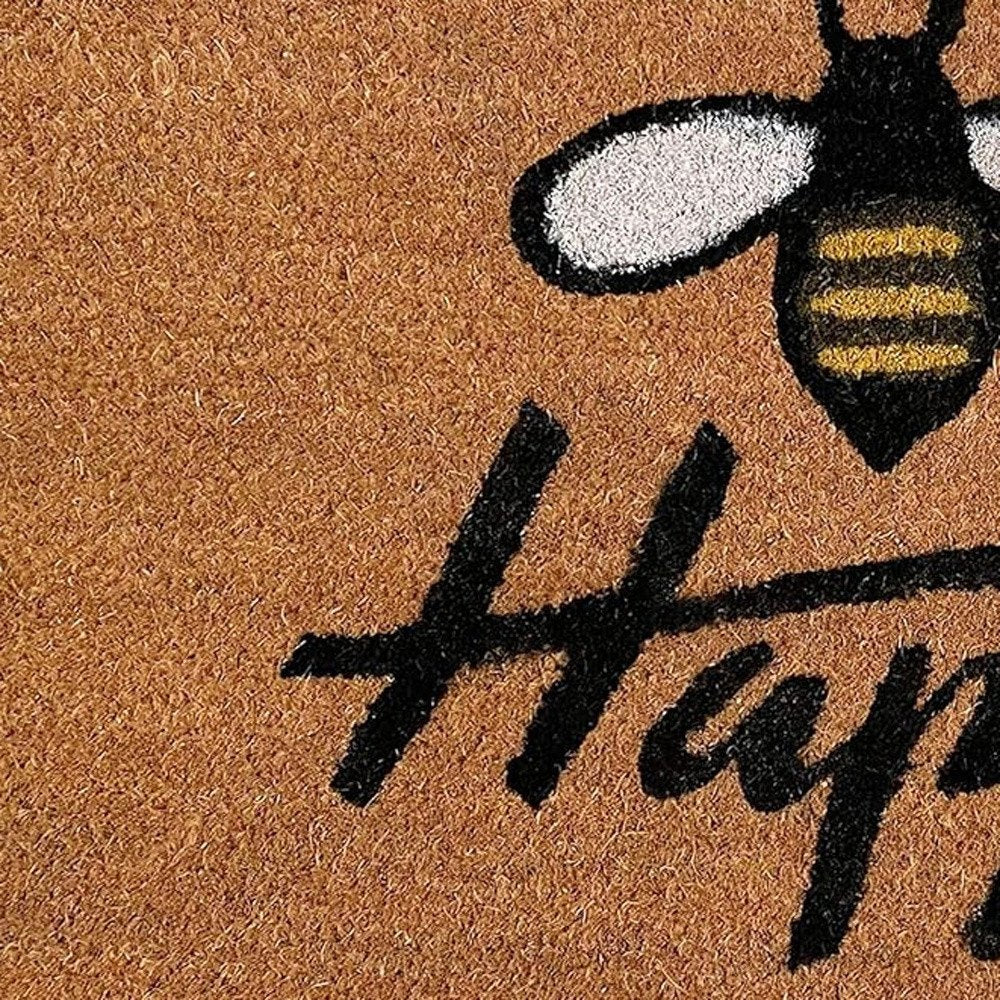 17" X 29" Natural and Black Coir Bumblee Bee Happy Outdoor Door Mat HomeRoots