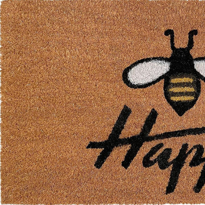 17" X 29" Natural and Black Coir Bumblee Bee Happy Outdoor Door Mat