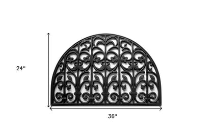 24" X 36" Black Rubber Scrollwork Outdoor Semi Circle Door Mat HomeRoots