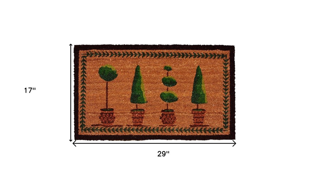 17" X 29" Natural and Green Coir Topiary Outdoor Door Mat HomeRoots