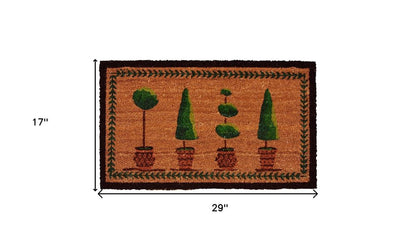 17" X 29" Natural and Green Coir Topiary Outdoor Door Mat HomeRoots