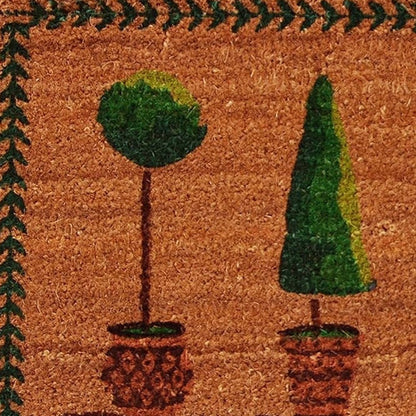 17" X 29" Natural and Green Coir Topiary Outdoor Door Mat HomeRoots