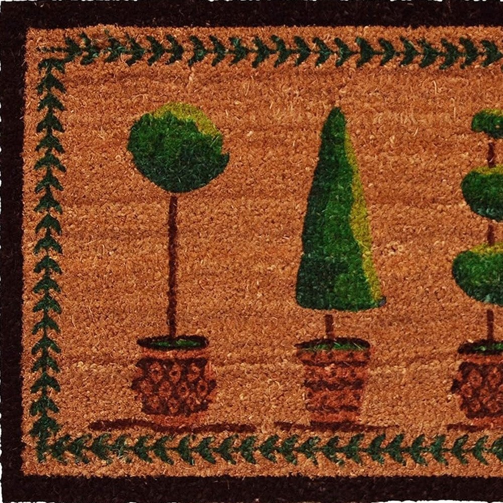 17" X 29" Natural and Green Coir Topiary Outdoor Door Mat HomeRoots