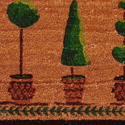 17" X 29" Natural and Green Coir Topiary Outdoor Door Mat HomeRoots