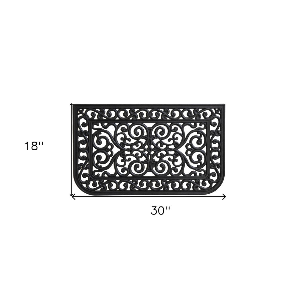 18" X 30" Black Rubber Scrollwork Outdoor Door Mat HomeRoots