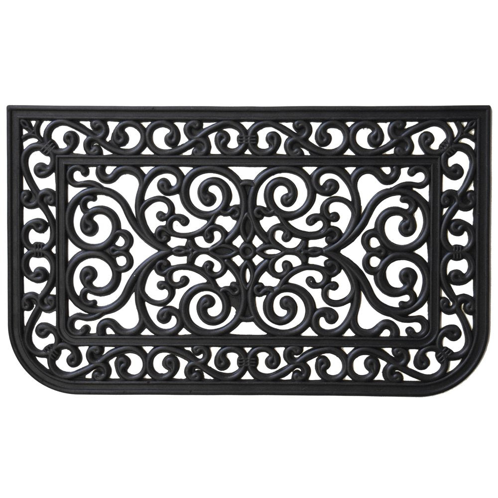 18" X 30" Black Rubber Scrollwork Outdoor Door Mat HomeRoots
