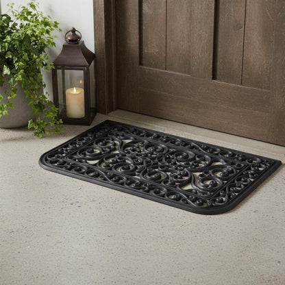 18" X 30" Black Rubber Scrollwork Outdoor Door Mat HomeRoots