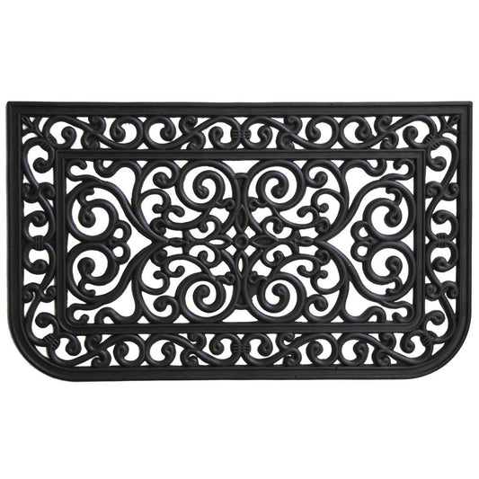 18" X 30" Black Rubber Scrollwork Outdoor Door Mat HomeRoots