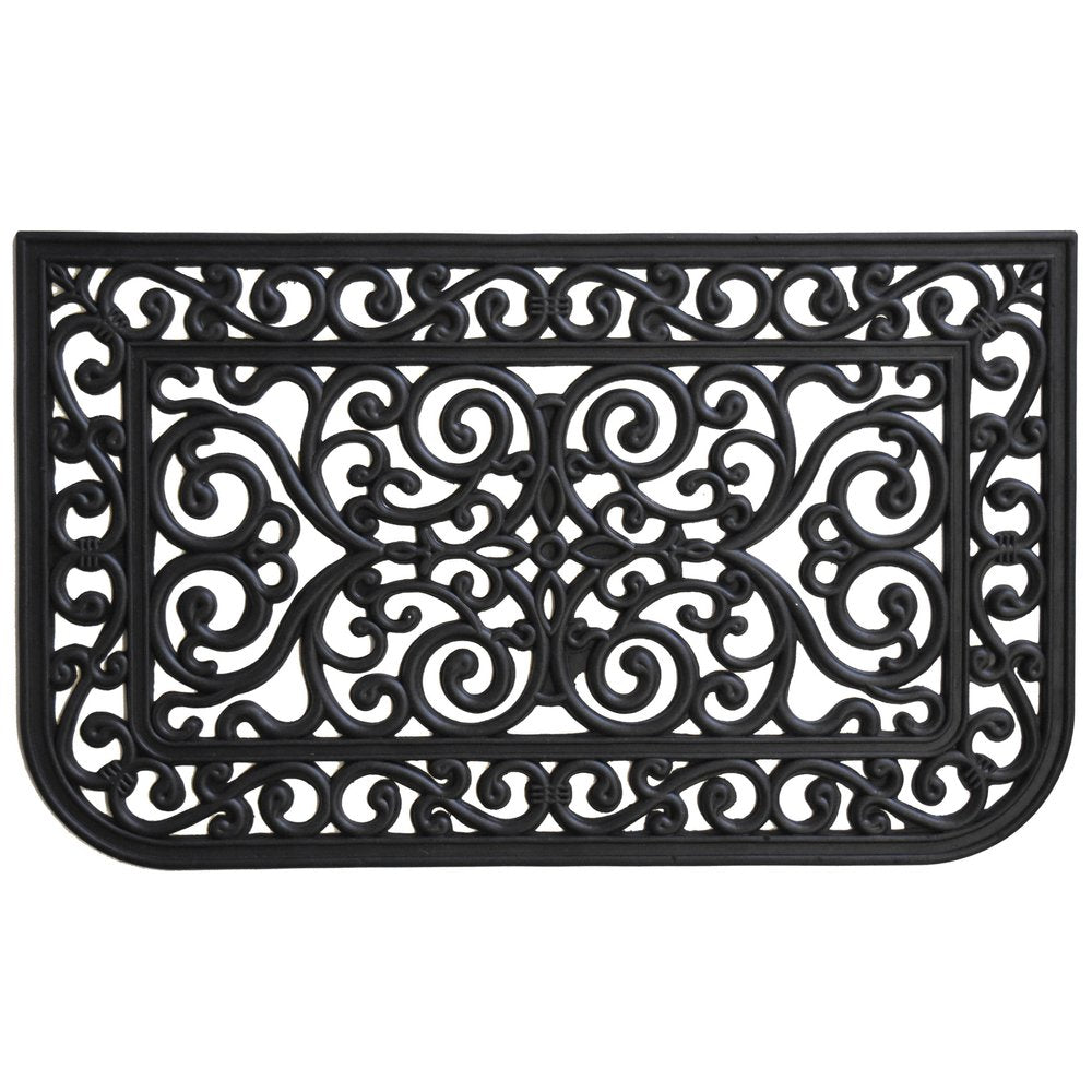 18" X 30" Black Rubber Scrollwork Outdoor Door Mat HomeRoots