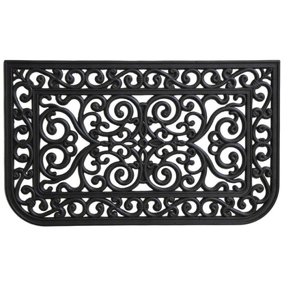 18" X 30" Black Rubber Scrollwork Outdoor Door Mat HomeRoots