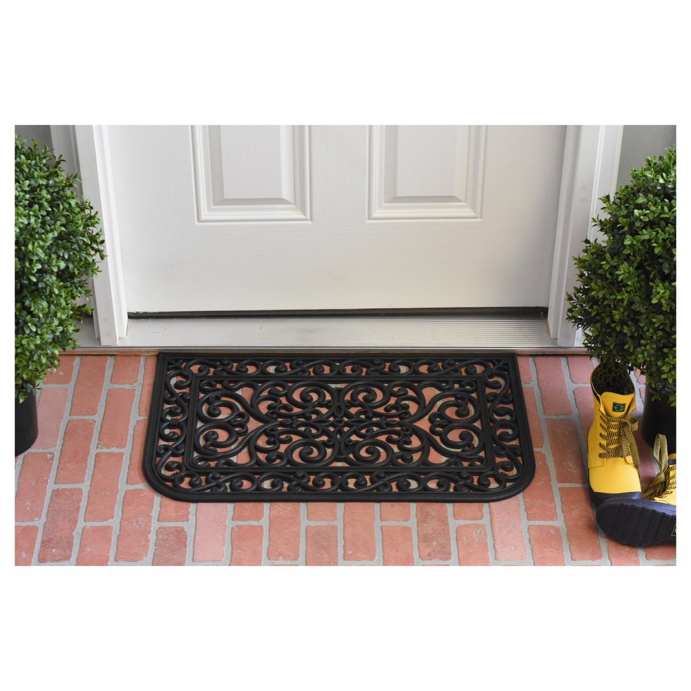 18" X 30" Black Rubber Scrollwork Outdoor Door Mat HomeRoots