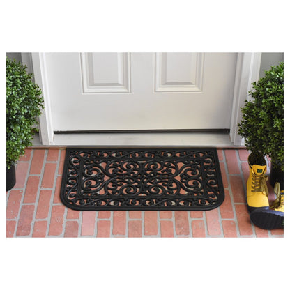 18" X 30" Black Rubber Scrollwork Outdoor Door Mat HomeRoots