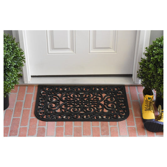 18" X 30" Black Rubber Scrollwork Outdoor Door Mat HomeRoots