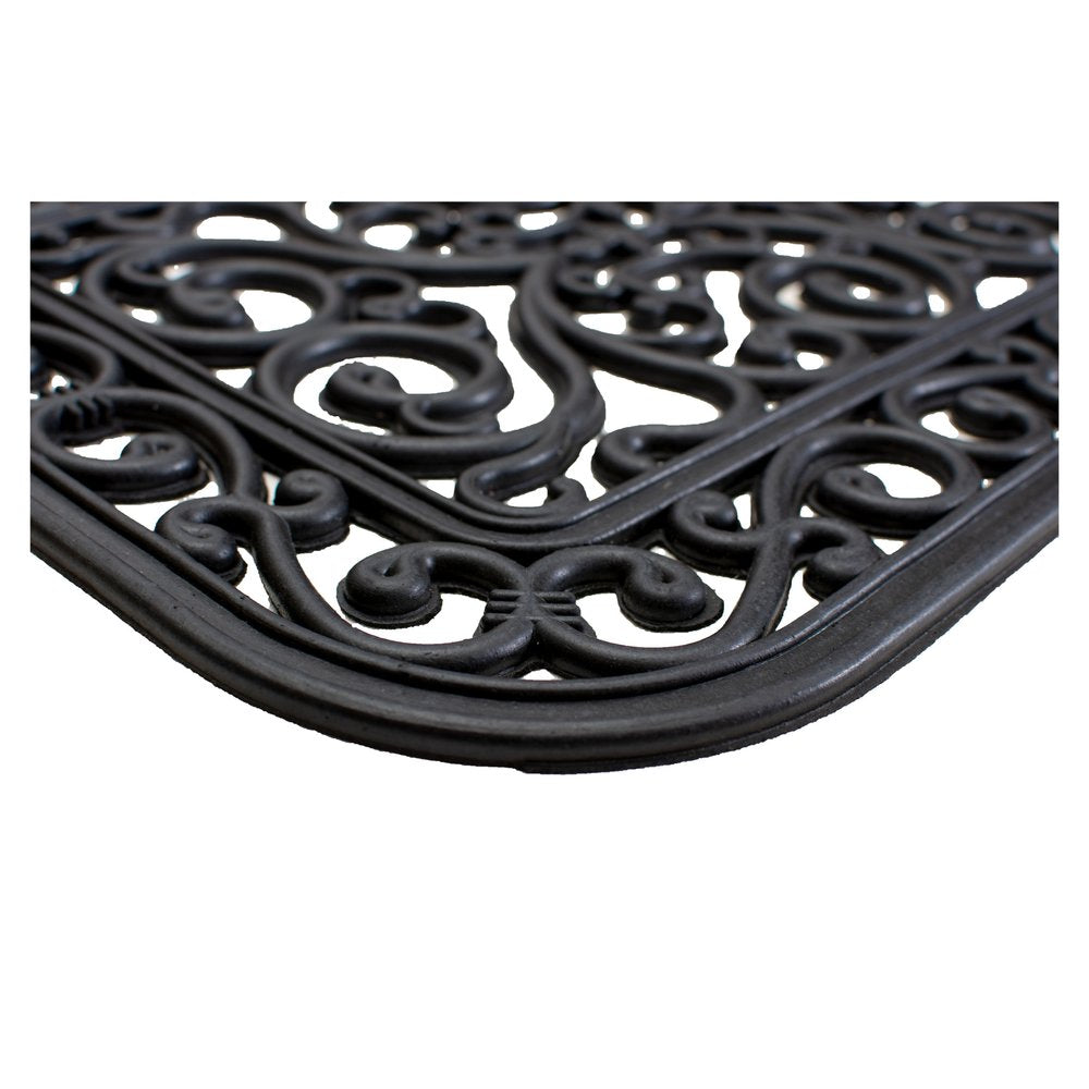 18" X 30" Black Rubber Scrollwork Outdoor Door Mat HomeRoots