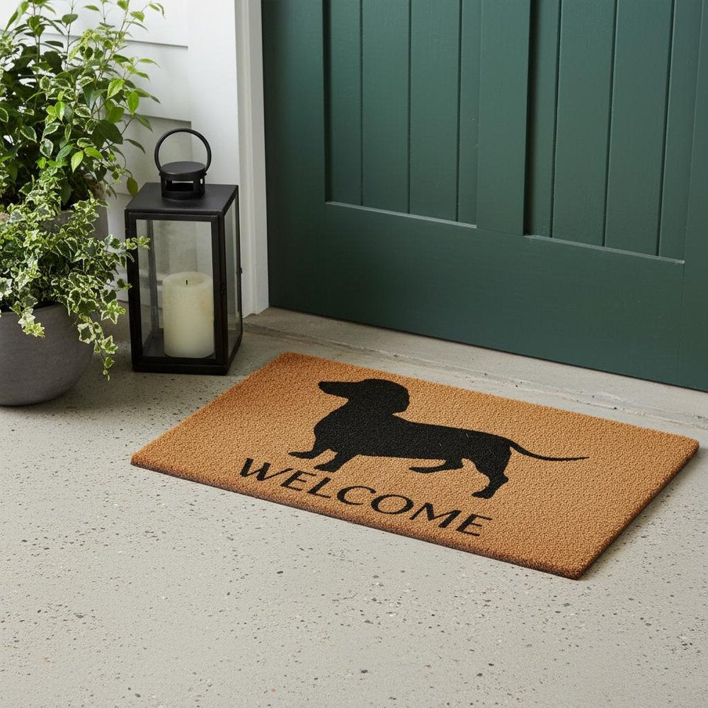 24" X 36" Natural and Black Coir Dachshund Welcome Outdoor Door Mat HomeRoots