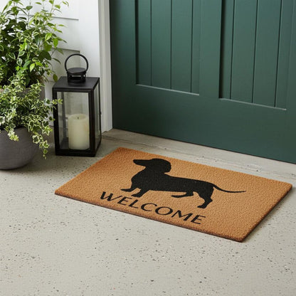 24" X 36" Natural and Black Coir Dachshund Welcome Outdoor Door Mat HomeRoots