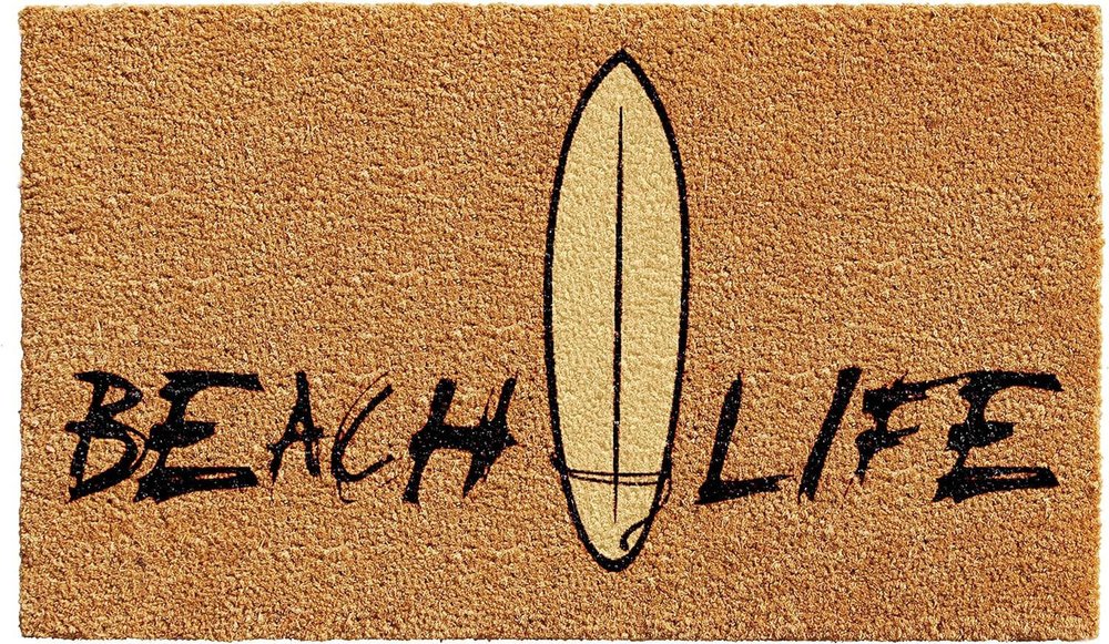17" X 29" Natural and Black Coir Beach Life Outdoor Door Mat HomeRoots