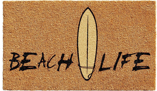 17" X 29" Natural and Black Coir Beach Life Outdoor Door Mat HomeRoots