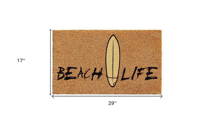 17" X 29" Natural and Black Coir Beach Life Outdoor Door Mat HomeRoots